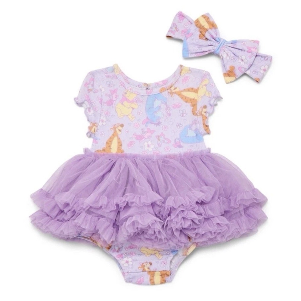 Disney Winnie The Pooh Lavender Baby Girls Tutu Dress & Headband Size 6-9Months